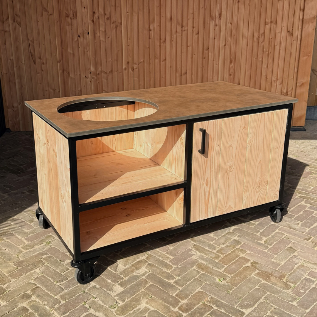 Buitenkeuken Douglas en staal met opbergkast en Koper HPL werkblad - Lengte 150 cm - Afbeelding 3